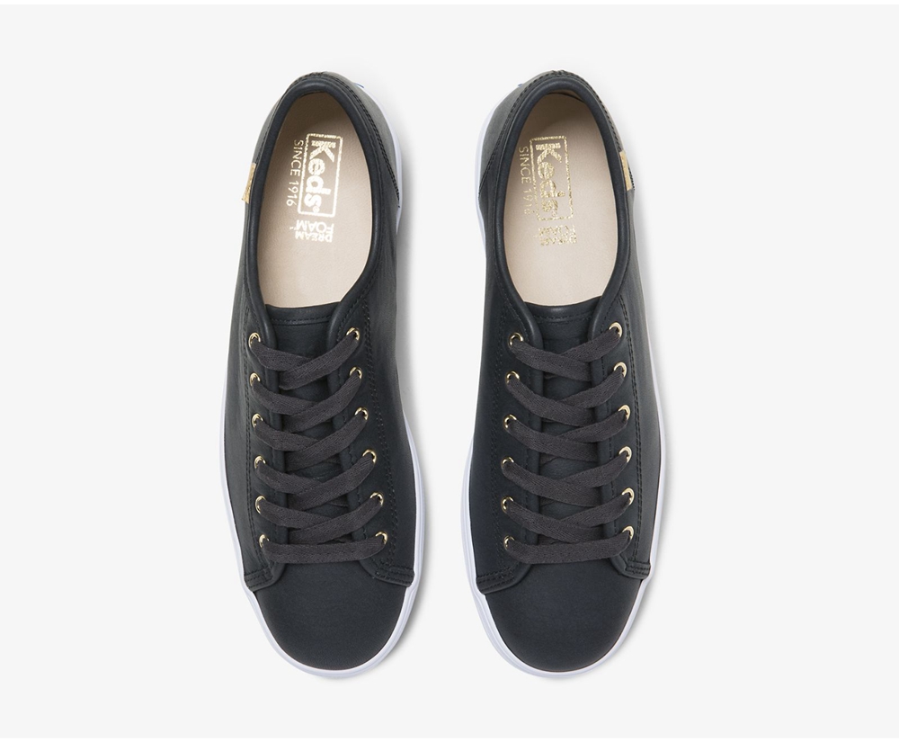 Πανινα Παπουτσια Γυναικεια - Keds Triple Kick Luxe Δερματινα - Μαυρα - NIBYZ8590